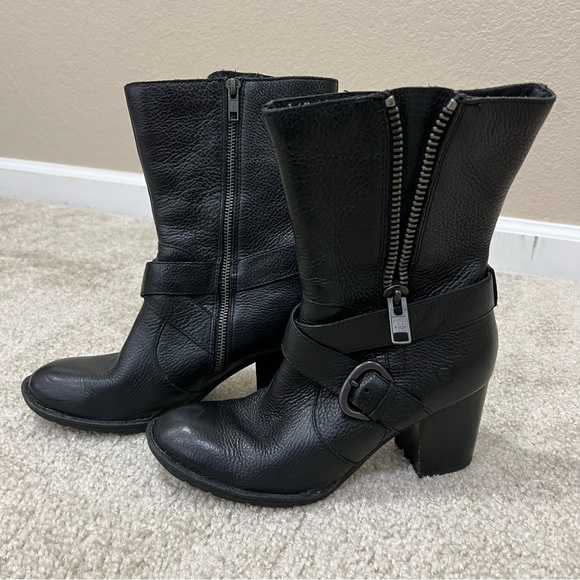 Born Women’s Black Leather Zip Heeled Boots Size 7, 38 D17303 Side Zip, - Picture 7 of 16